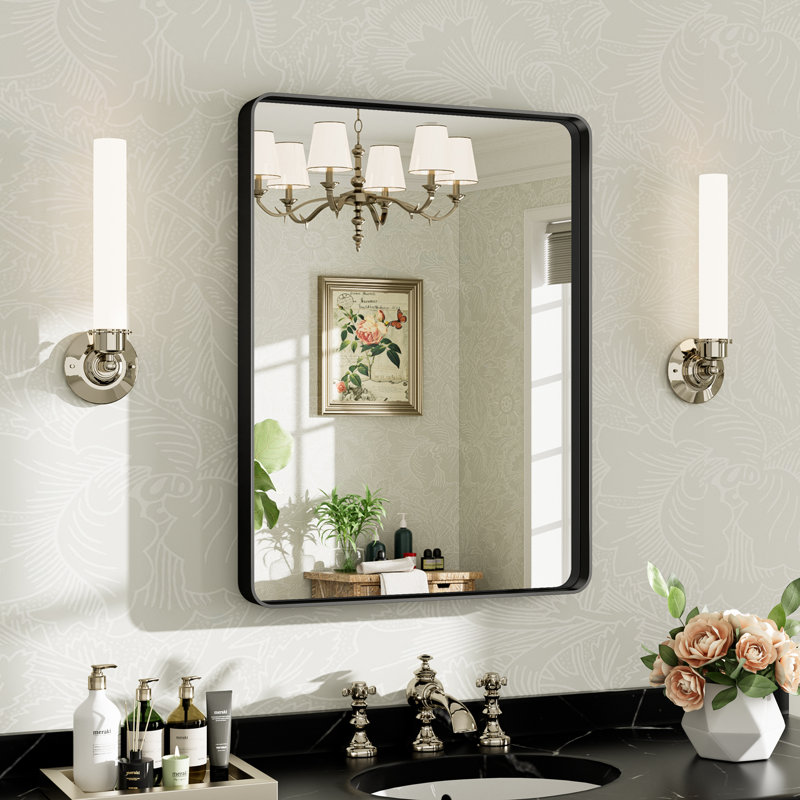 Miroir de salle de bain mural Llesenia, 30 po x 22 po, Noir mat, Rectangulaire