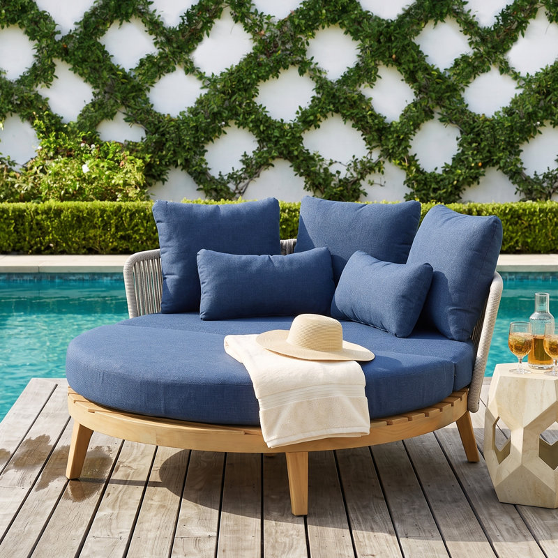 Lit de jour d'extérieur rond en bois d'acacia Kailani, Slate Blue