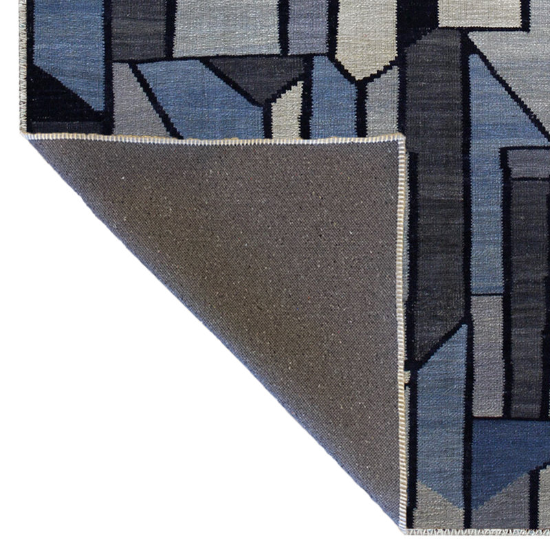 Blue-Gray Themed Mixed Geometric Shape Patterned Modern Decorative Rug, Rectangle 4'7" x 6'6"