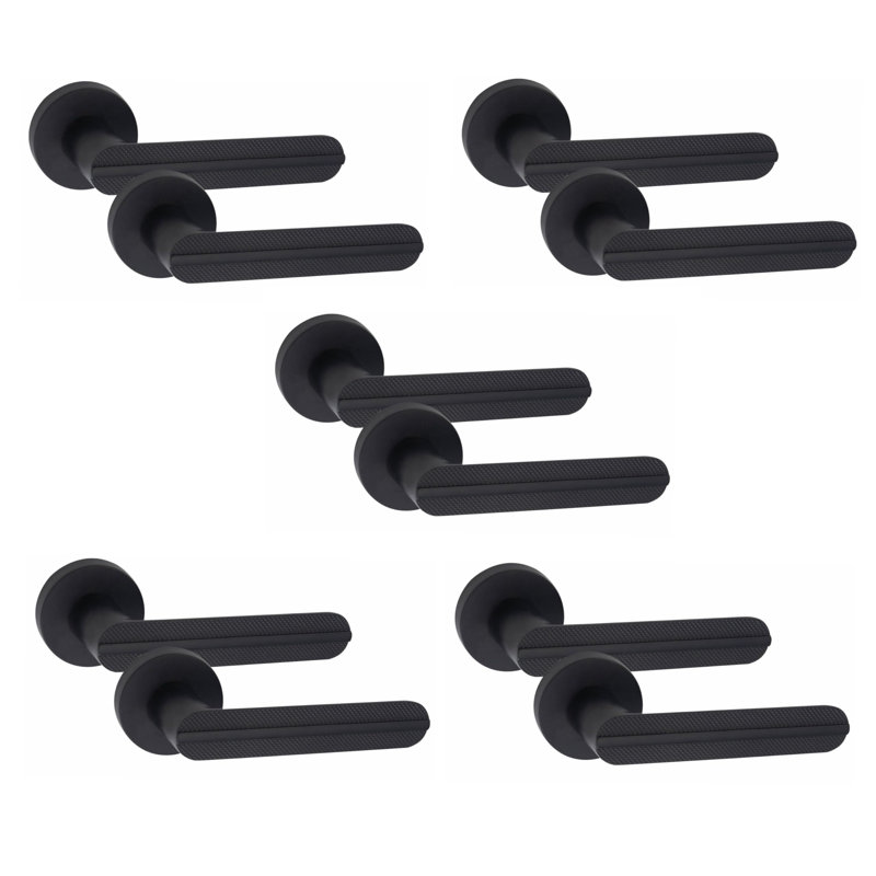  6 Pairs Modern Lima Design Premium Door Handles on Round Rose in Matt Black Finish