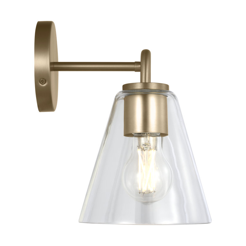 Meuble-lavabo à 1 lumière à intensité variable l 6 po Hayden, Clair, Laiton satiné, 2