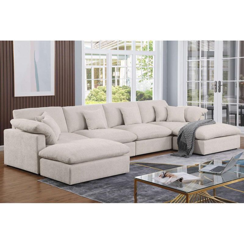 6 - Piece Chenille Sectional, Beige Chenille