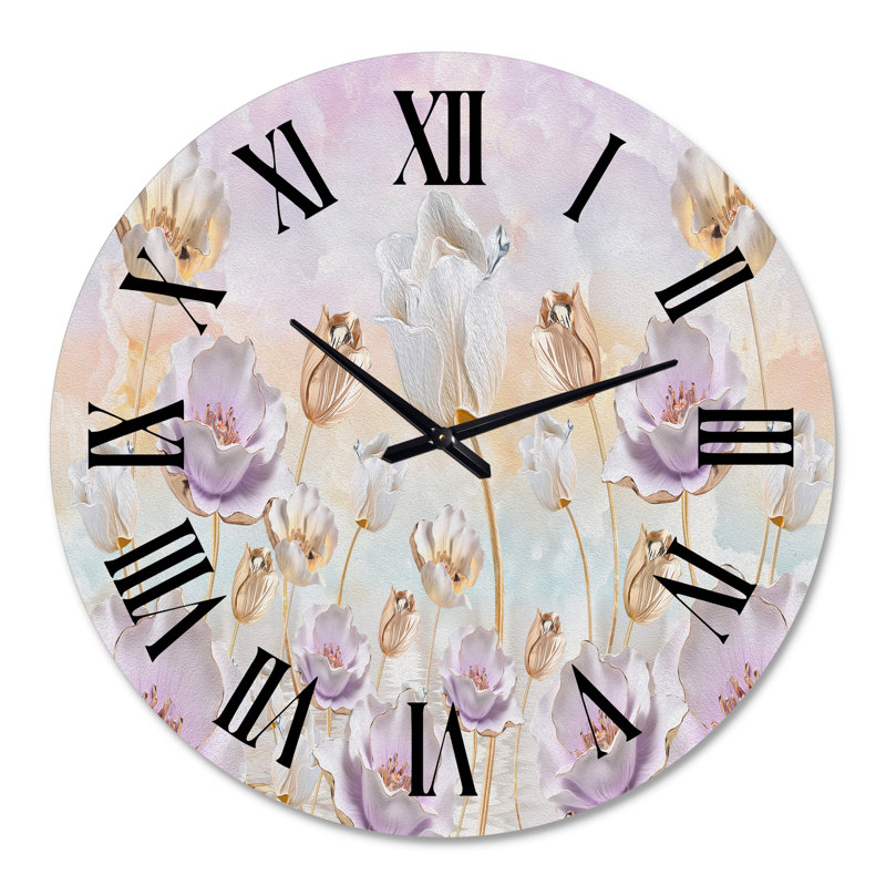 Fleurs en fleurs dans des tons pastel - Horloge murale traditionnelle, Surdimensionné
