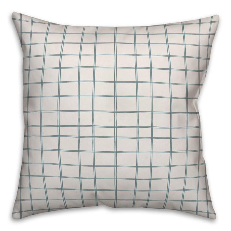  Coussin Drawn, 18 po x 18 po, Blanc / bleu