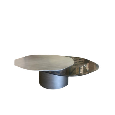 Cerryn Modern Sculptural Irregular Coffee Table with Glass & Metal Top and Metal Base – Statement Living Room Centerpiece by Wrought Studio