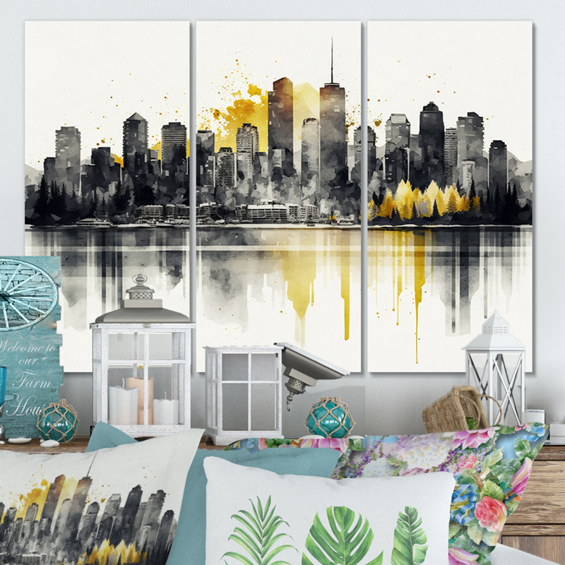 «Vancouver By Lakeside I», reproduction sur toile 3 pièces, H 28 po x l 36 po x P 1 po, Toile tendue