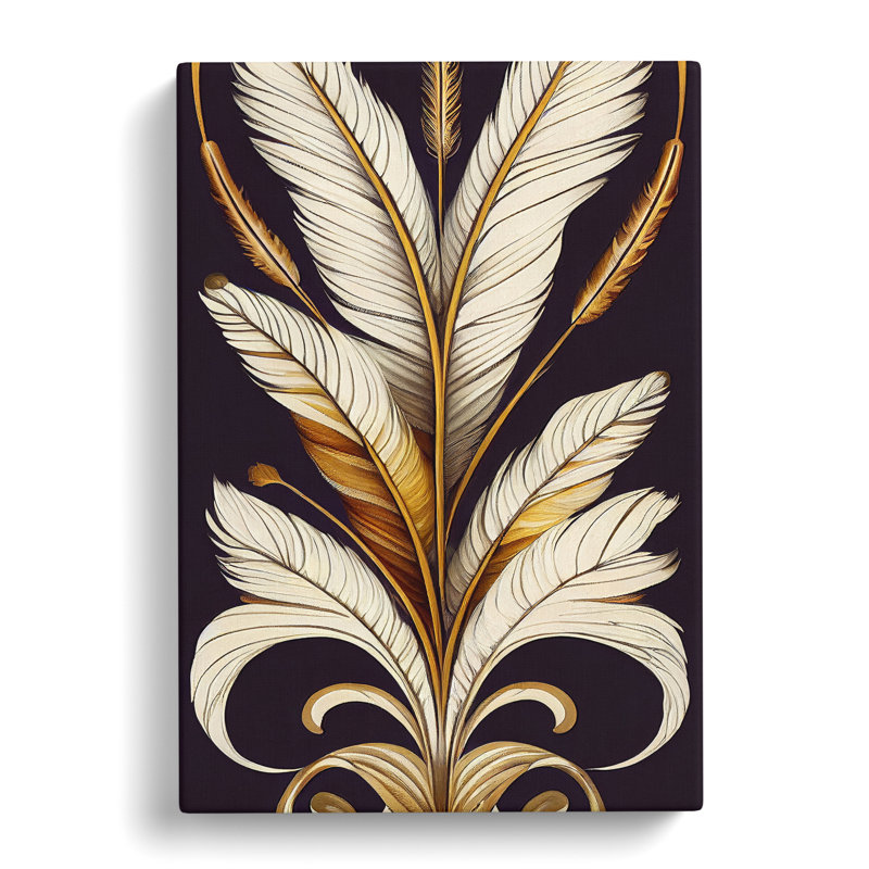 Art Deco Feather No.5 - Wrapped Canvas Print, 50cm H x 35cm W x 3cm D