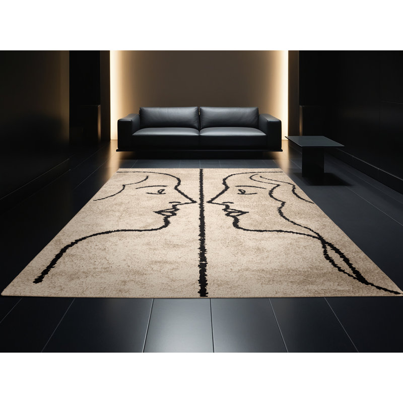 Soft Plush Everitt Valentines Modern & Contemporary Abstract Area Rug in Beige – Beige Binding, 5x7