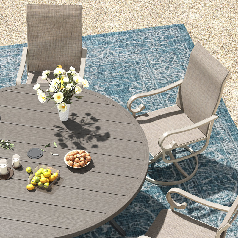 6-Person Patio Dining Set with 50" Round Metal Dining Table and 6 Swivel PVC-coated polyester Chairs