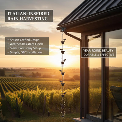 10.2 Ft Dark Bronze Metal Bird Rain Chain, Rust-Resistant Gutter Rain Catcher with Adapter, Heavy Rain Compatible