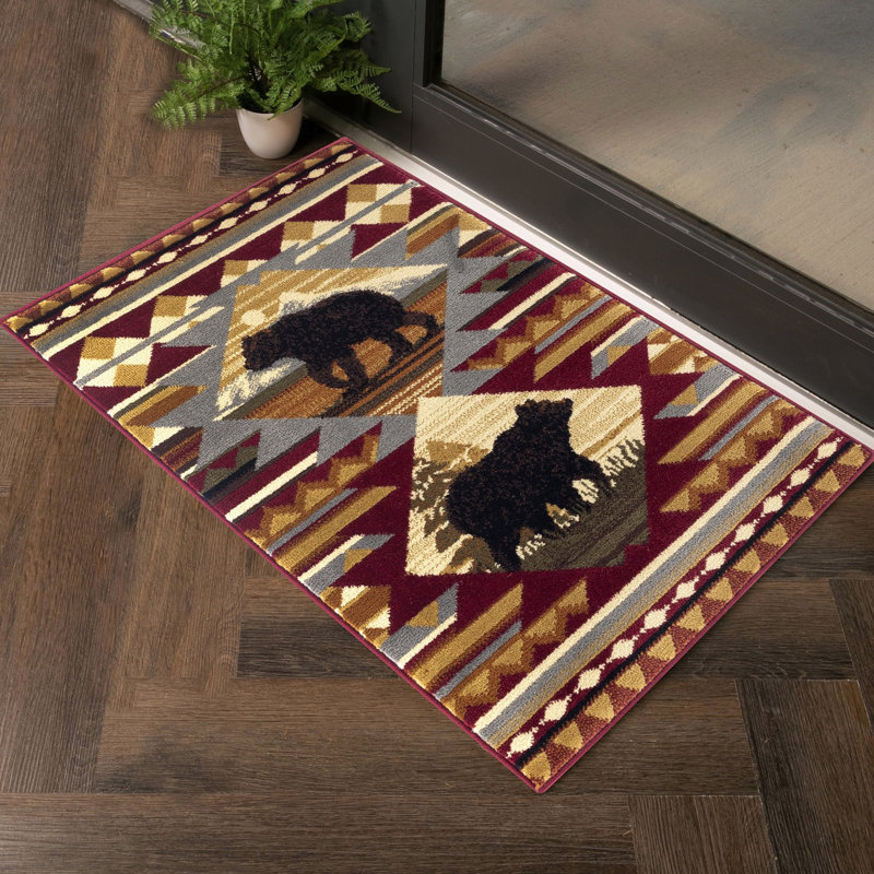Tapis rouge en polypropylène Lodge, 2 pi x 3 pi, qui rehausse la fraîcheur de la maison en polypropylène 2 pi x 3 pi, teint et léger