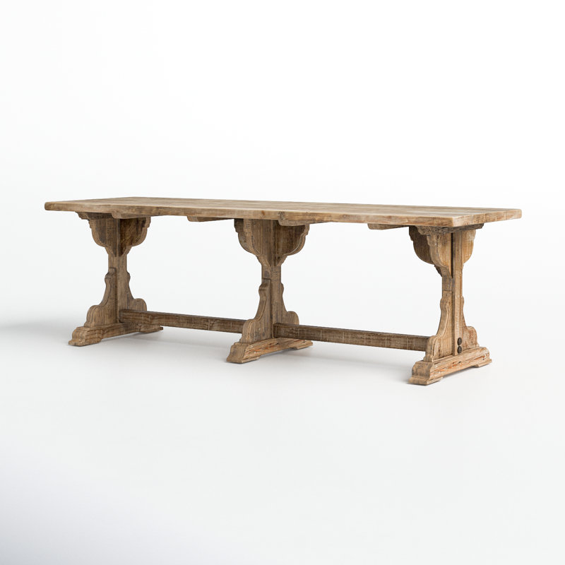 Reclaimed Pine Wood Table with Trussel, Rustic Brown