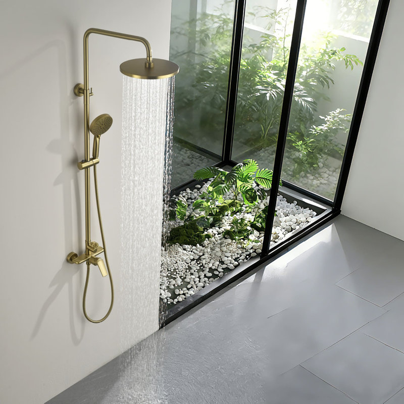 Ensemble de garniture de douche en laiton avec barre coulissante 10 po, Or brossé