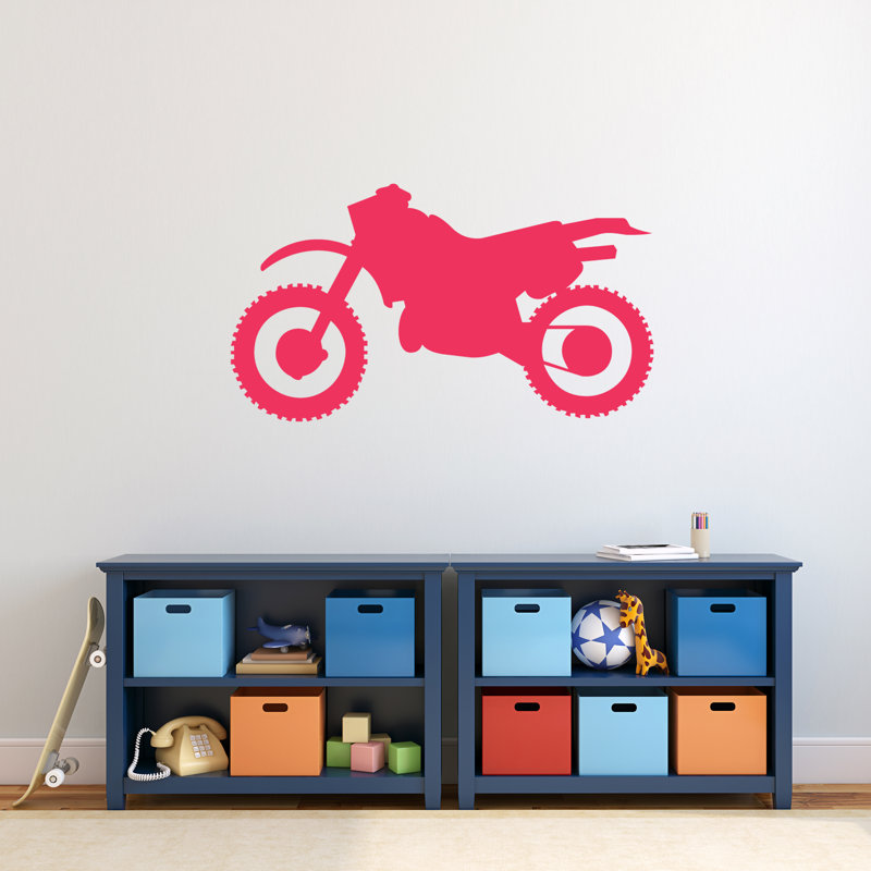 Décalcomanie murale silhouette de vélo à saleté, Rose vif