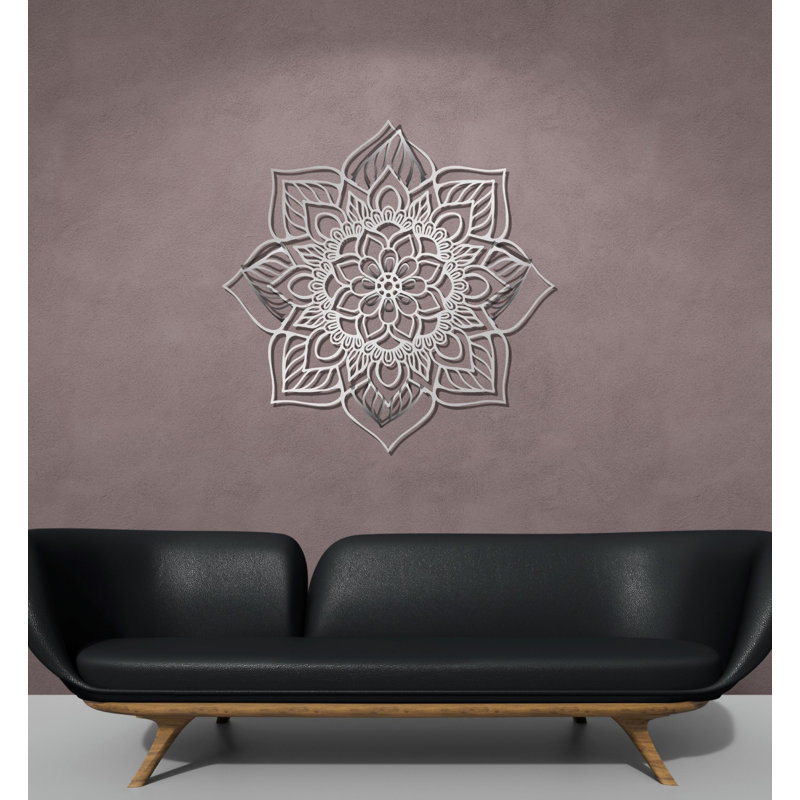 Décoration murale abstraite mandala en métal, décoration florale créative en métal, Argent luisant