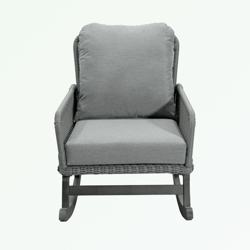 Ensemble de conversation d'extérieur 3 pièces avec chaises berçantes en PE et table en bois, Gris