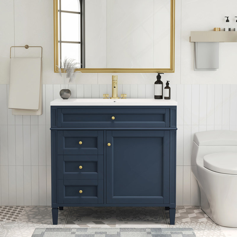 Meuble-lavabo moderne 36 po avec lavabo supérieur, Bleu