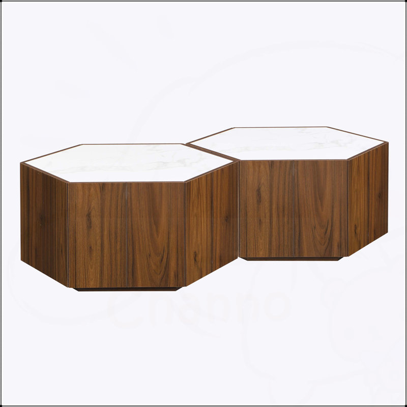 Table basse Hexagonal Rustic, Noir, Marron clair