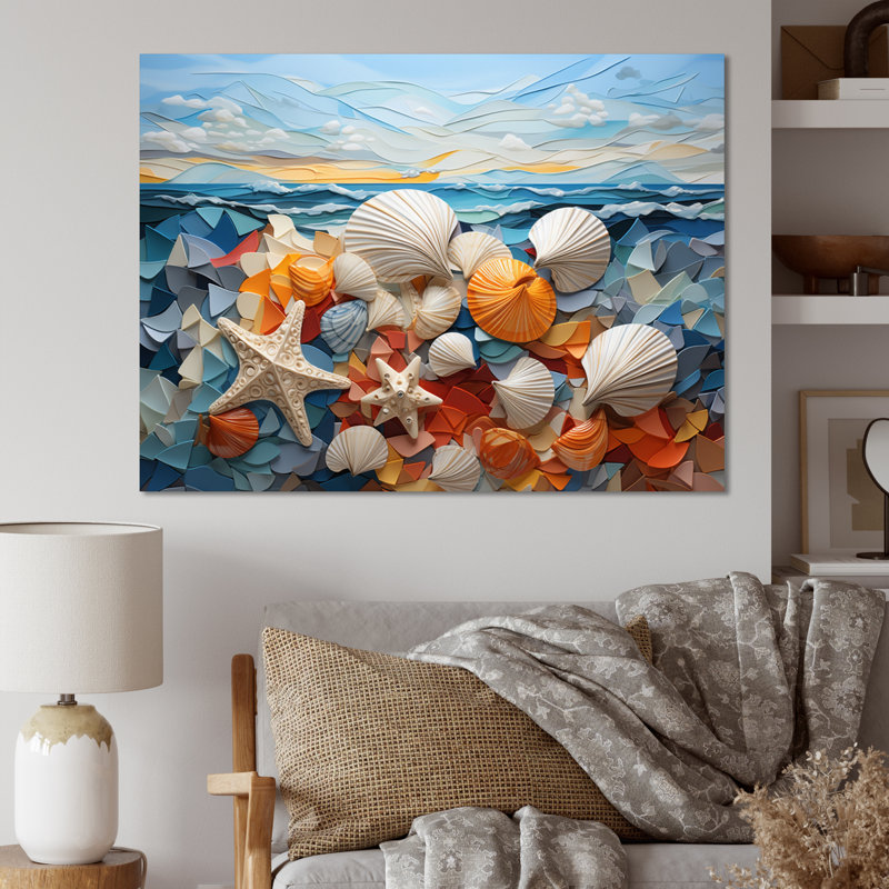 Coquillage sérénité en géométrique I - impression, Toile tendue, H 30 po x l 40 po x P 1,5 po