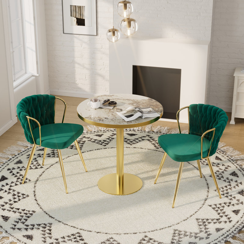 Ensemble repas rond à piédestal pour 2 à 4 personnes, 3 pièces: table, 2 chaises, Gris