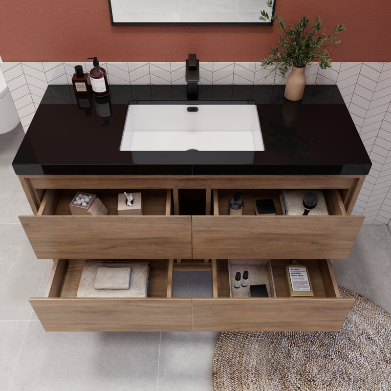 Vickye 47.24'' Single Bathroom Vanity with Plastic Top, Natural Oak