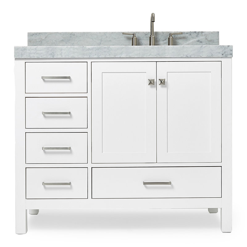 Meuble-lavabo simple 42 po avec comptoir Cambridge, Oui, Forme rectangulaire, Blanc / nickel brossé
