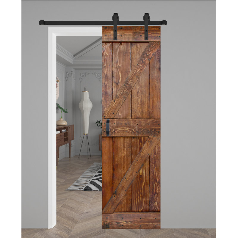 Panneau de bois massif peint avec trousse de quincaillerie d'installation, 28 po x 84 po x 1,5 po, Noyer classique