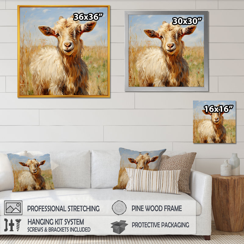 Adorable chèvre dans un champ champêtre I - Chèvre, art mural, Toile tendue, H 30 po x l 30 po x P 1,5 po
