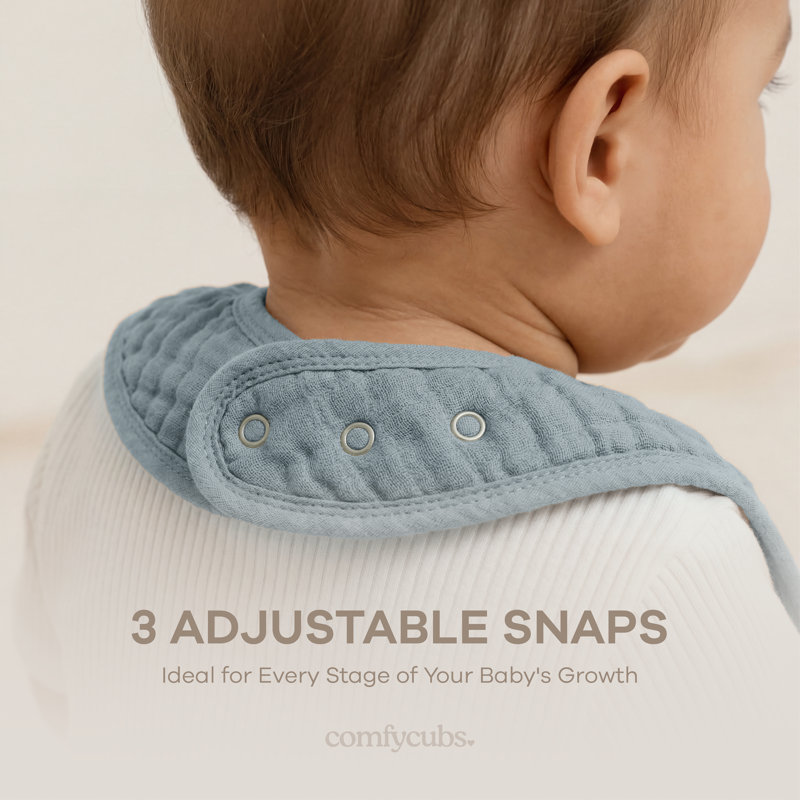 Comfy Cubs Muslin Bibs for Babies - Feeding, Drool and Teething Bib with Adjustable Snaps, Pacific Blue