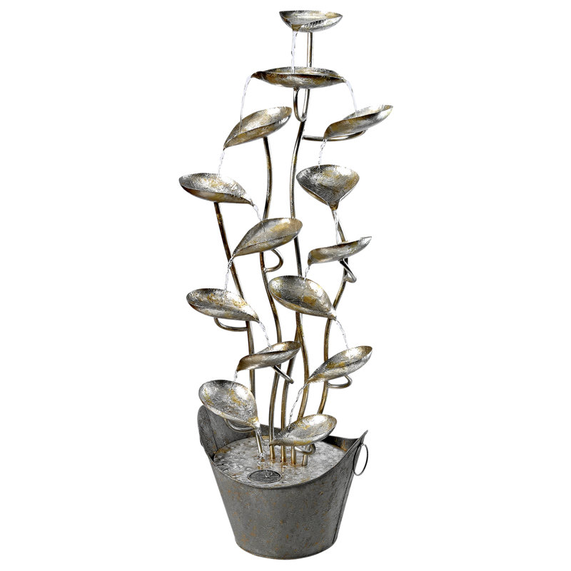 Silver Metal Rain Forest Leaves Cascading Floor Fountain