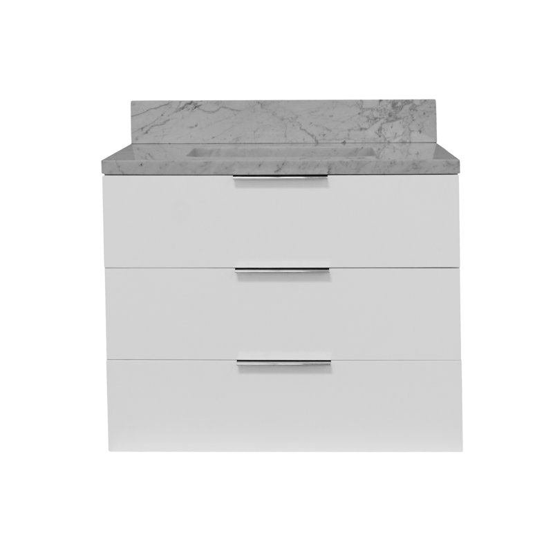 Mitchell 30'' Single Bathroom Vanity with Top, Carrara Marble, White