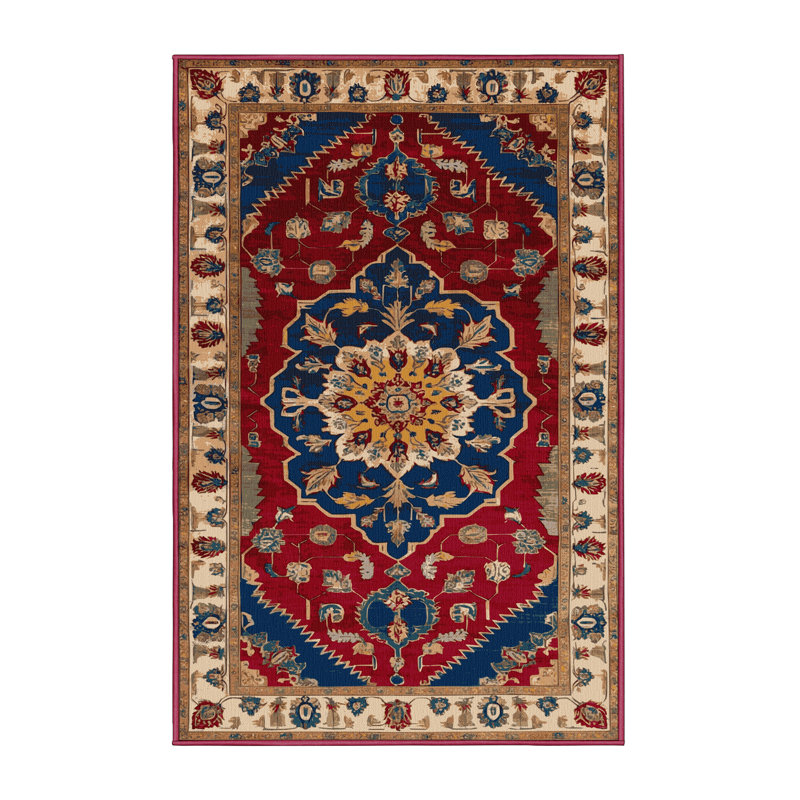 Tapis rouge Tabriz lavable à la machine, Rectangle 5 pi x 7 pi