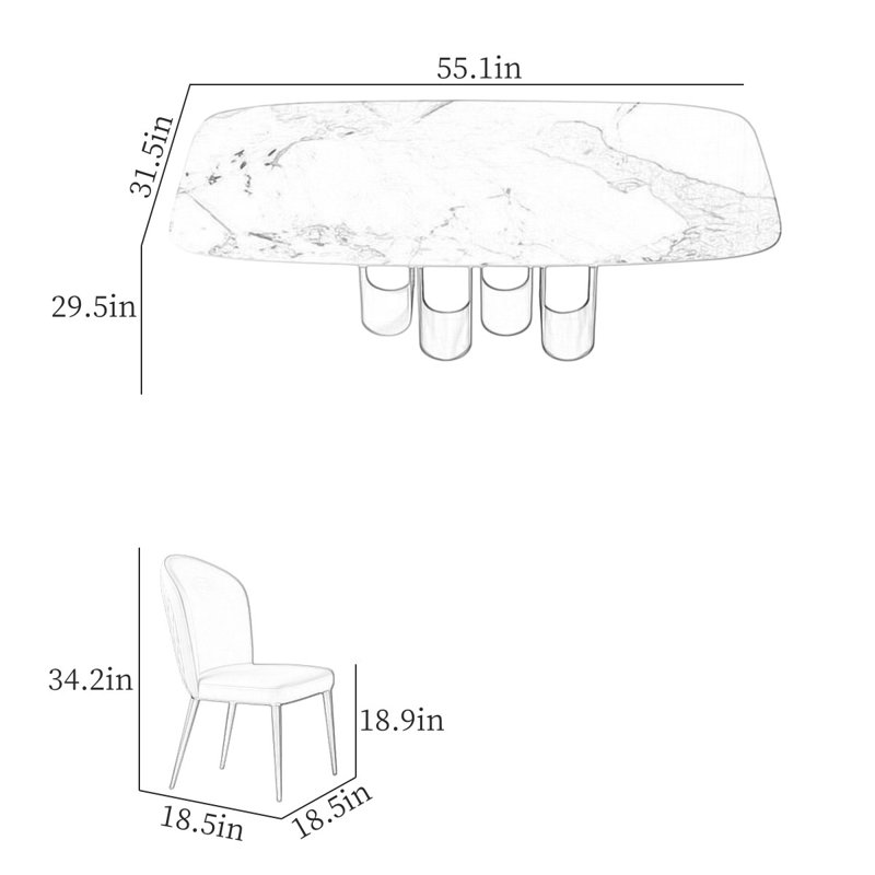 Modern Rectangular Rock Slab Dining Table Sets, 29.5"H x 55.1"L x 31.5"W