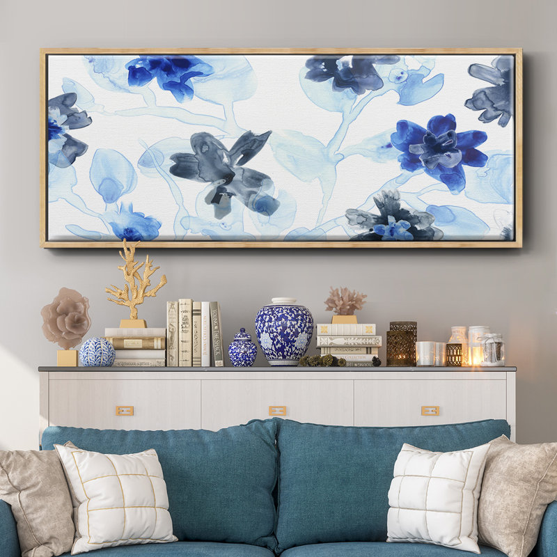 Blue Gossamer Garden V- Framed Canvas, 20" H x 50" W