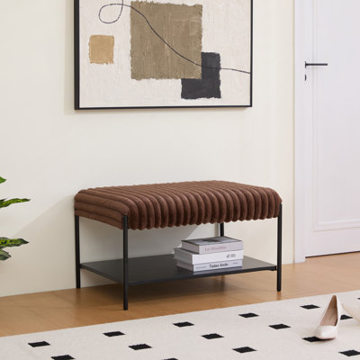 Upholstered Ottoman With Storage Shelf