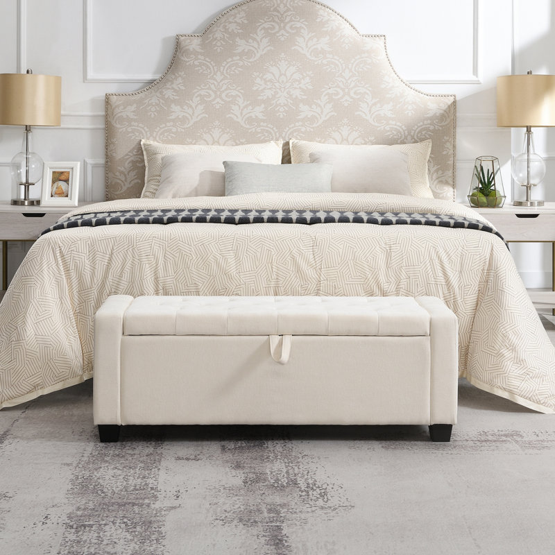 Banc de 48 pouces avec rangement pour les chambres et les salons, avec rembourrage confortable, Beige