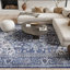 Polyester floral lavable à la machine / coton ivoire / bleu marine-89957706