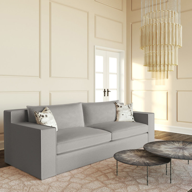Canapé Mulberry, Lin à tissage carré argenté, H 33 po x l 108 po x p 40 po, Patiné