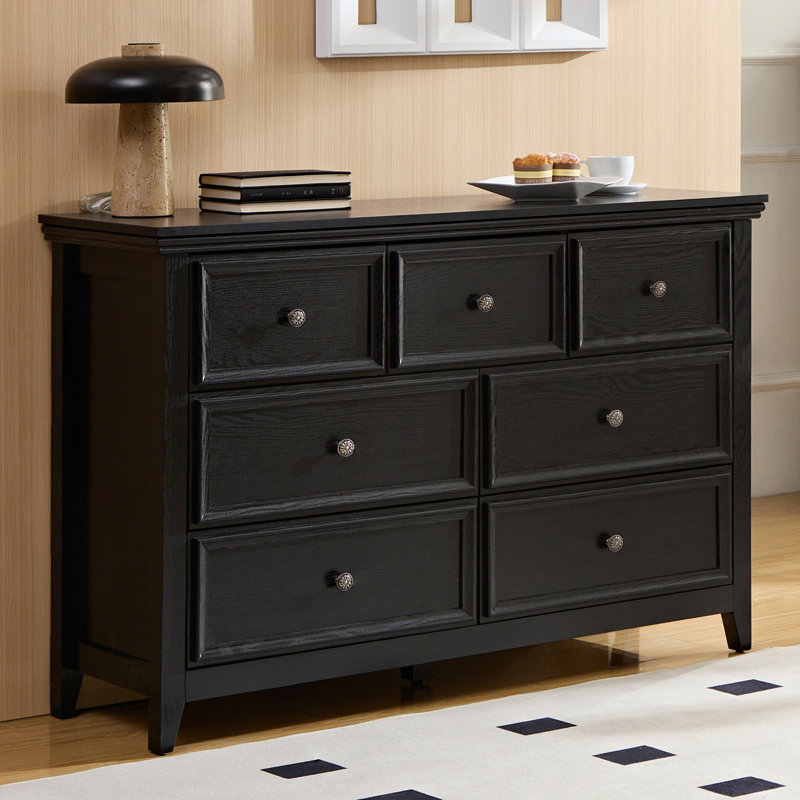 Farmhouse 7-Drawer Dresser with Deep Storage for Bedroom, Living Room, or Entryway, Black