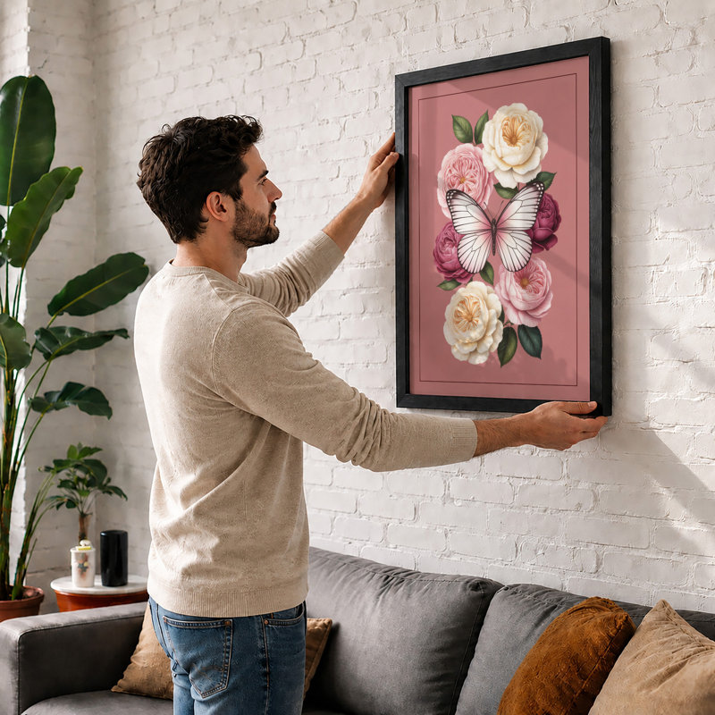Roses And Butterfly Botanical - Print, Unframed, A3 - 42.0 x 29.7 cm
