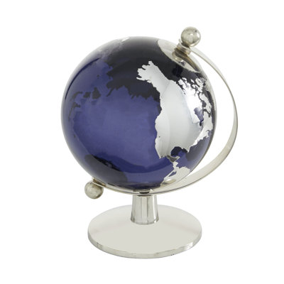 Stainless Steel Metal Educational/Geographic Earth Black Globe with Silver Accents