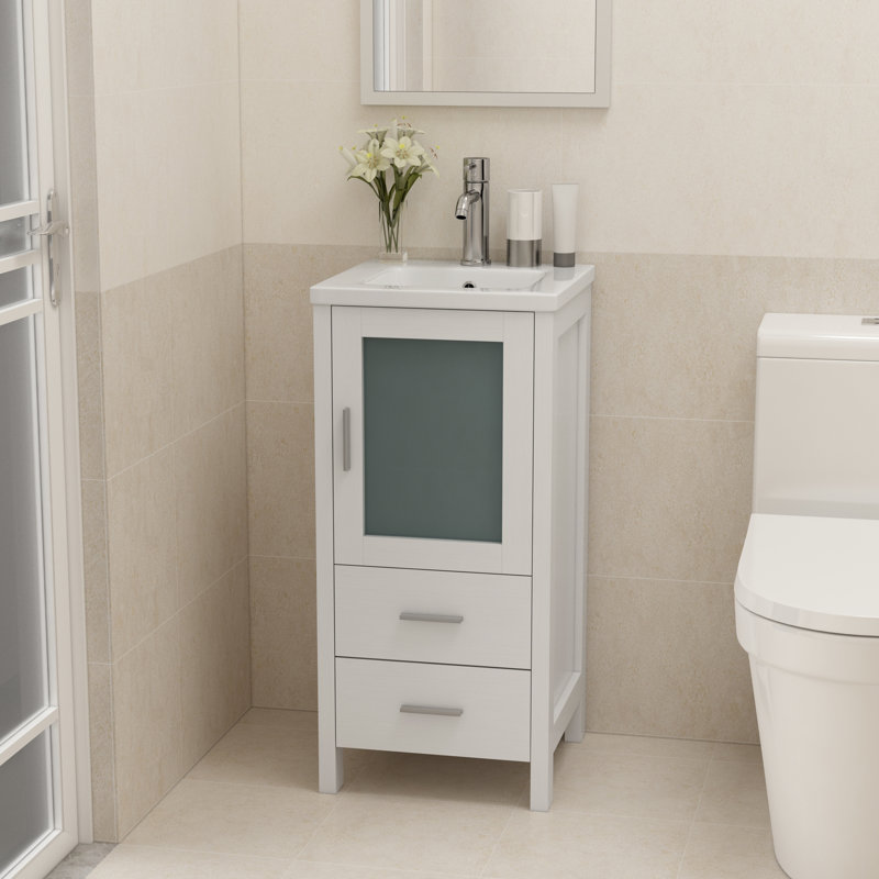 16.3'' Single Bathroom Vanity with Ceramic Top, White
