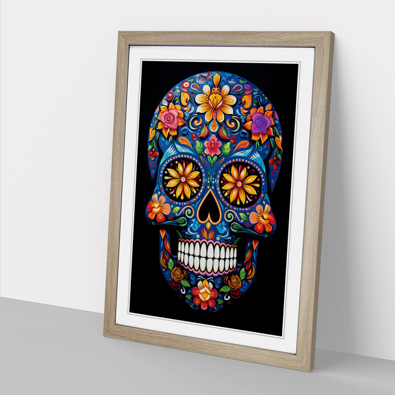 XYZ-FRM-V1223-1595 Sugar Skull Orphism - Single Picture Frame Print on Wood, 34cm H x 25cm W x 2cm D, Oak
