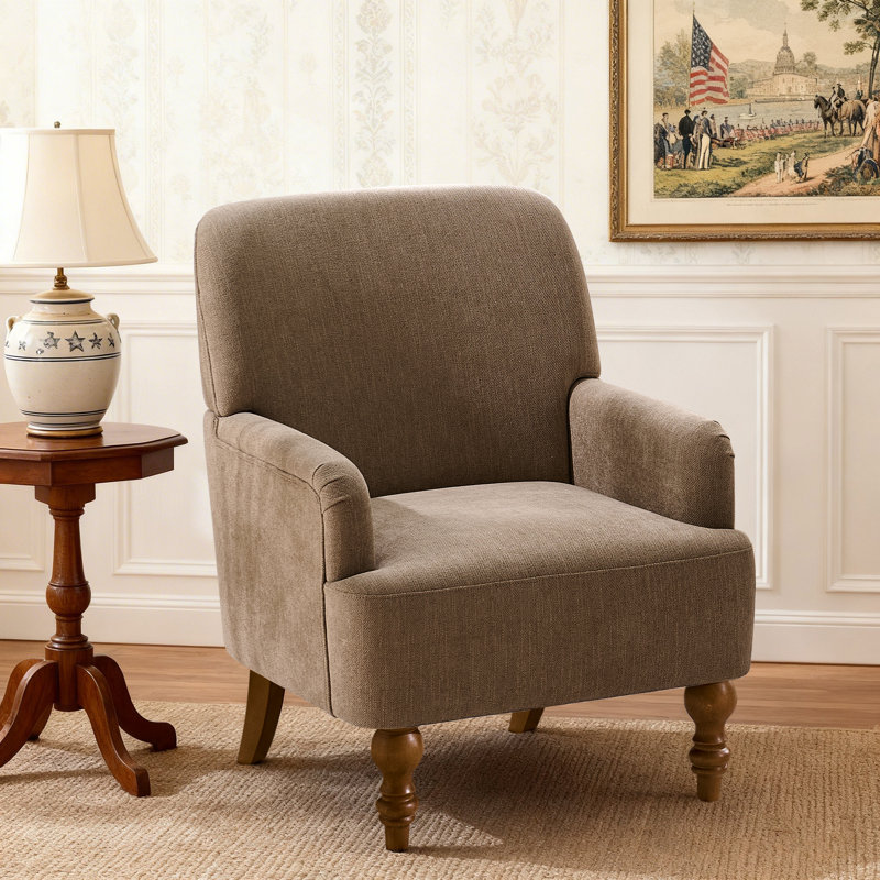 Upholstered Armchair with Footstool, Brown