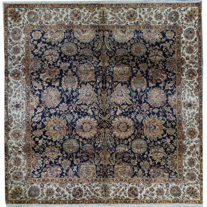 Tapis noir et ivoire de haute qualité noué à la main