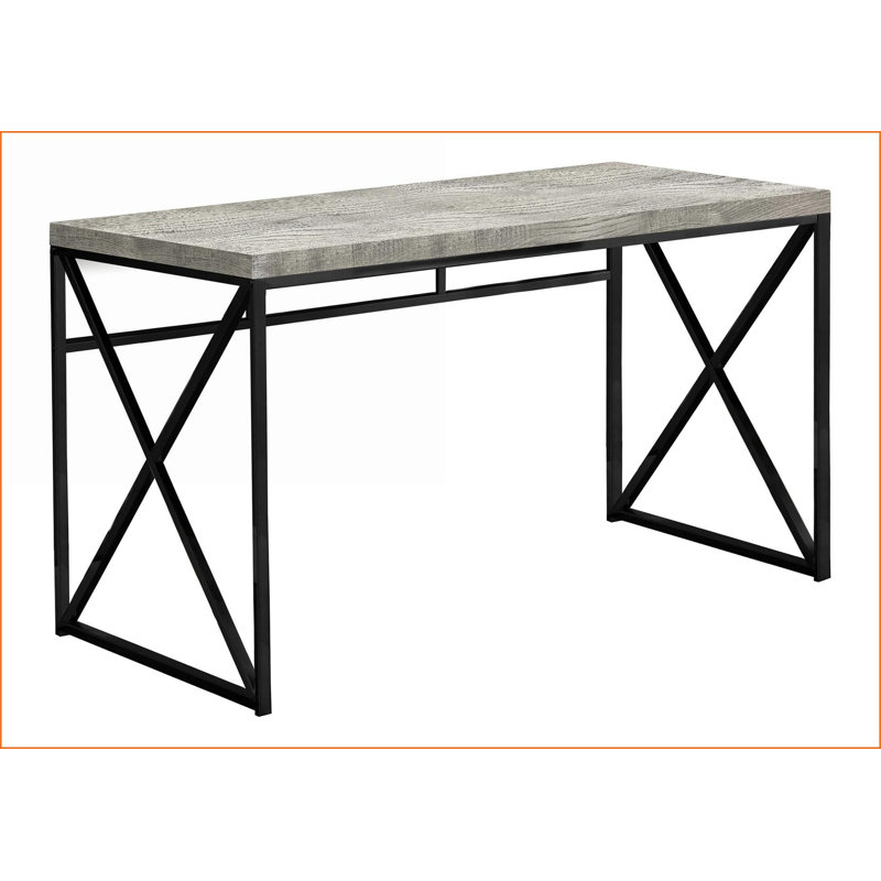 Bureaux, bureau d'ordinateur moderne et contemporain - plateau en stratifié gris, base en métal noir, 47 pouces | Gris | Panneau de particules