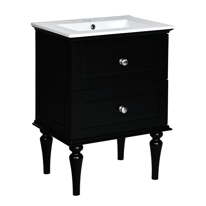 Lavabo de meuble-lavabo en céramique 24 po - 2 tiroirs noir moderne avec surface pour matériaux