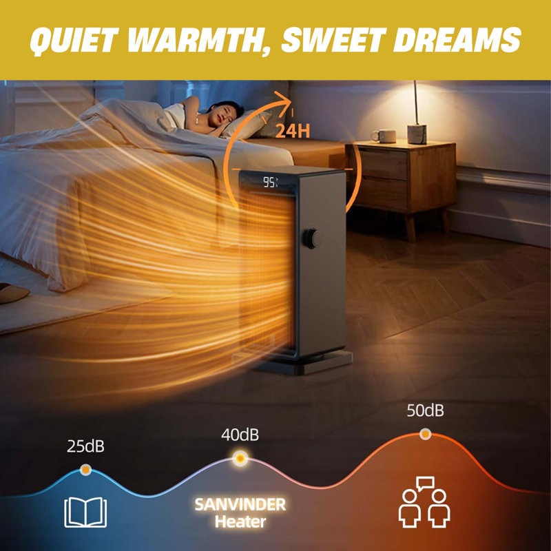 1500w Indoor Electric Space Heater With Eco Thermostat, 90° Oscillation, 24h Timer, Fast Heating, Remote Control