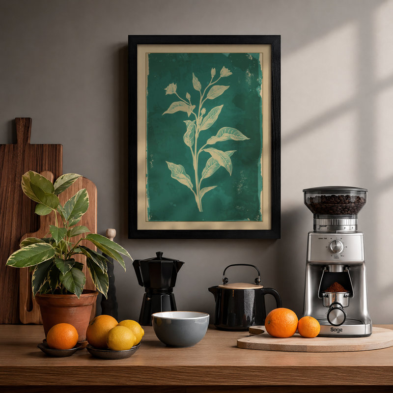 Single Stem in Bloom Botanical - Framed Print, A4 - 29.7 x 21.0 cm, Black