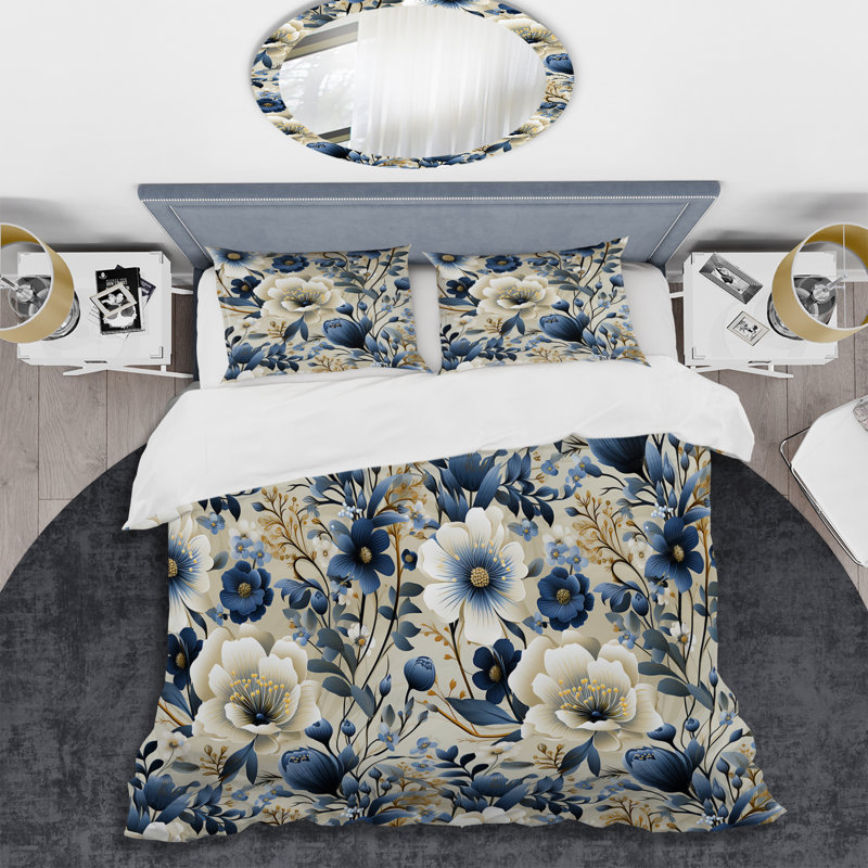 Ensemble de housse de couette Classic Blue Harmony Bouquet I - Floral, Housse de couette simple + 1 taie décorative stan